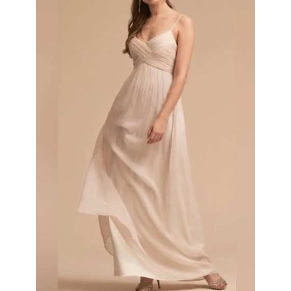 BHLDN Bridgette Chiffon Maxi Dress Ivory Cream Pleated Bodice Strappy Small‎